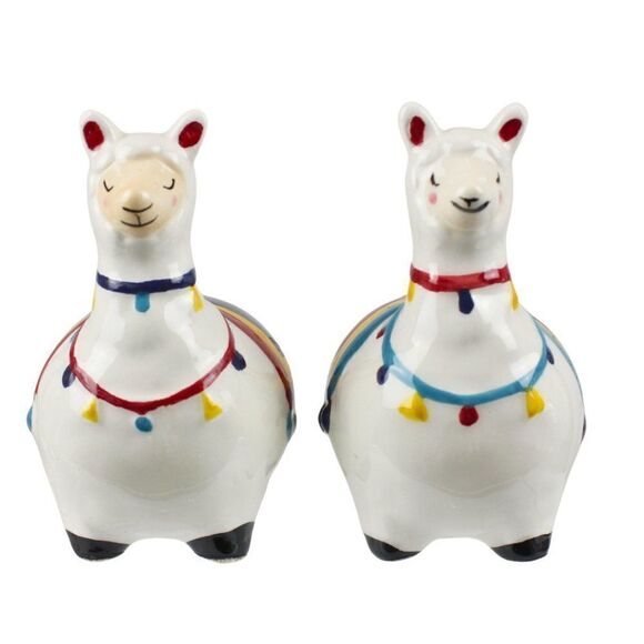 Peruvian Llamas Salt and Pepper Shakers Ceramic Cottagecore Kitsch Colorful - Picture 2 of 6